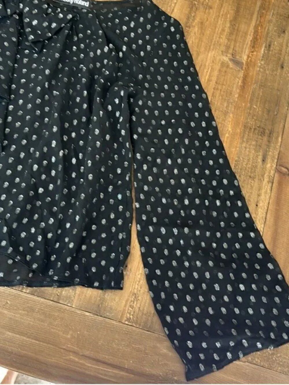 Black Bow Blouse XS | Metallic Polka Dot Ruffle Workwear Top - Picture 4 of 7